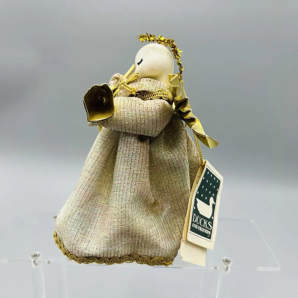 VTG 1983‎ Just Ducky Horn Angel Figurine Ceramic Christmas Kitsch Gold Wings